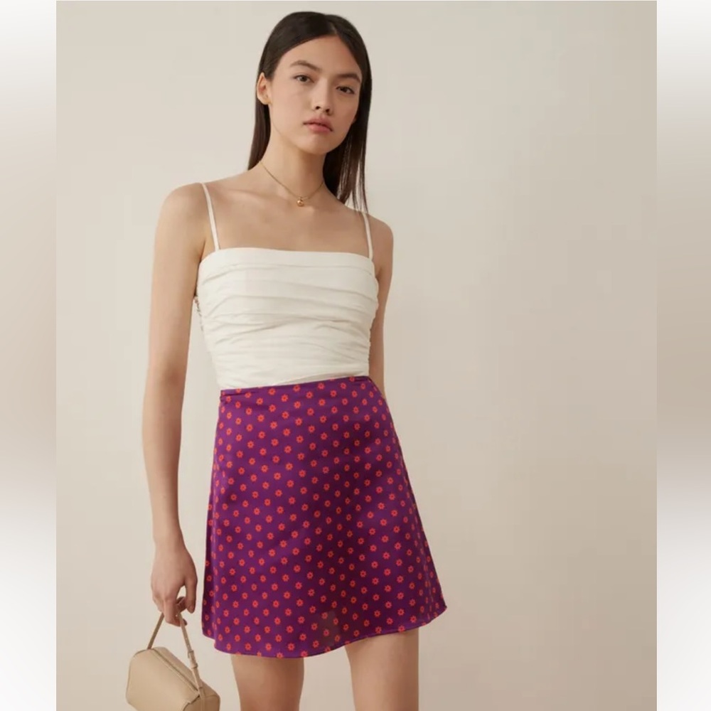 Reformation benson silk mini skirt in quant print